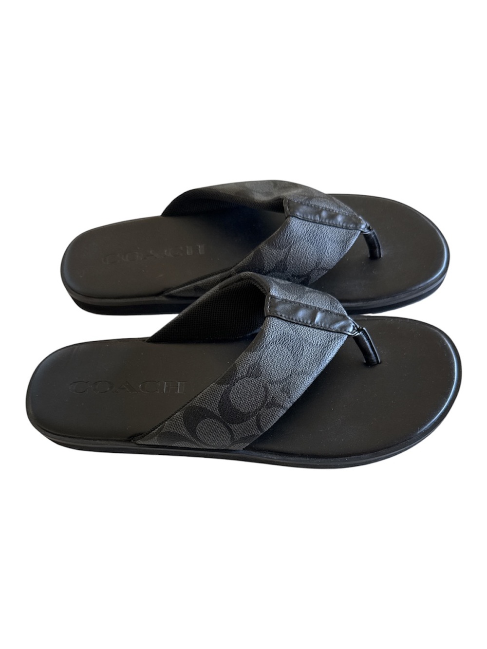 New Coach Men’s Black Signature Flip Flops - Picture 2 of 5